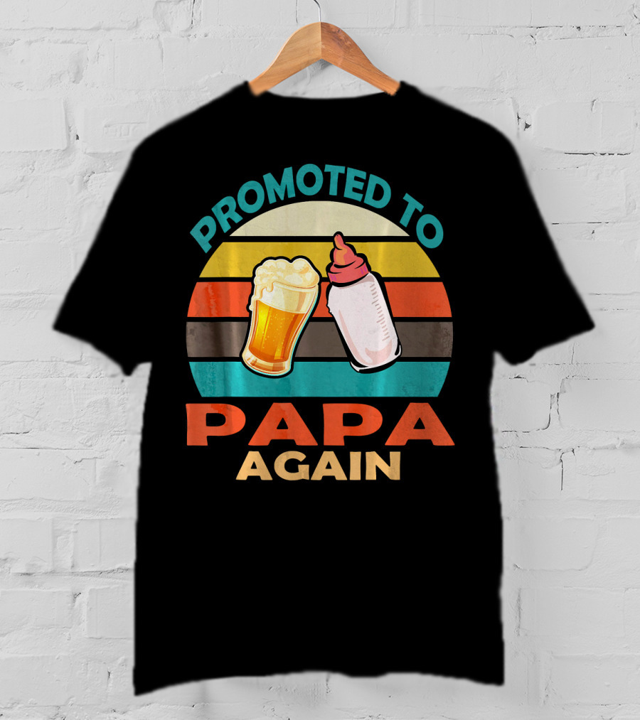 Promoted To Papa Again Vintage Beer And Baby Bottle T-Shirt