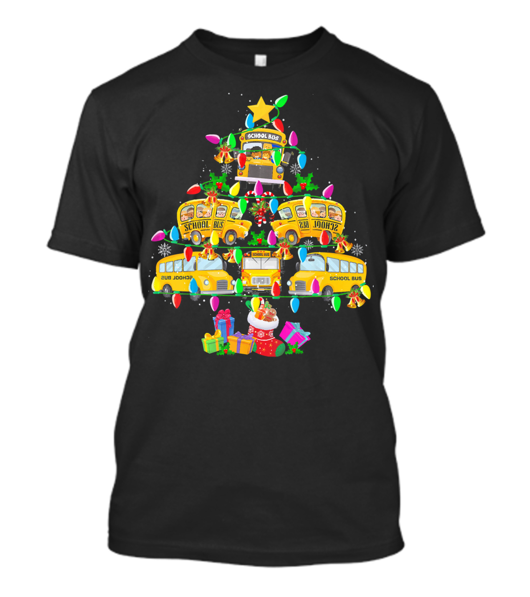 School Bus Driver Holiday Tree With Festive Lights And Gifts T-Shirt