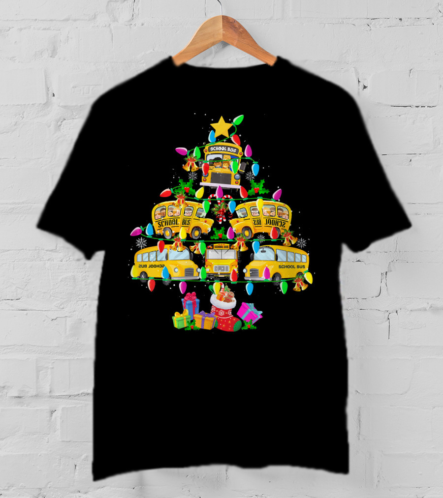 School Bus Driver Holiday Tree With Festive Lights And Gifts T-Shirt