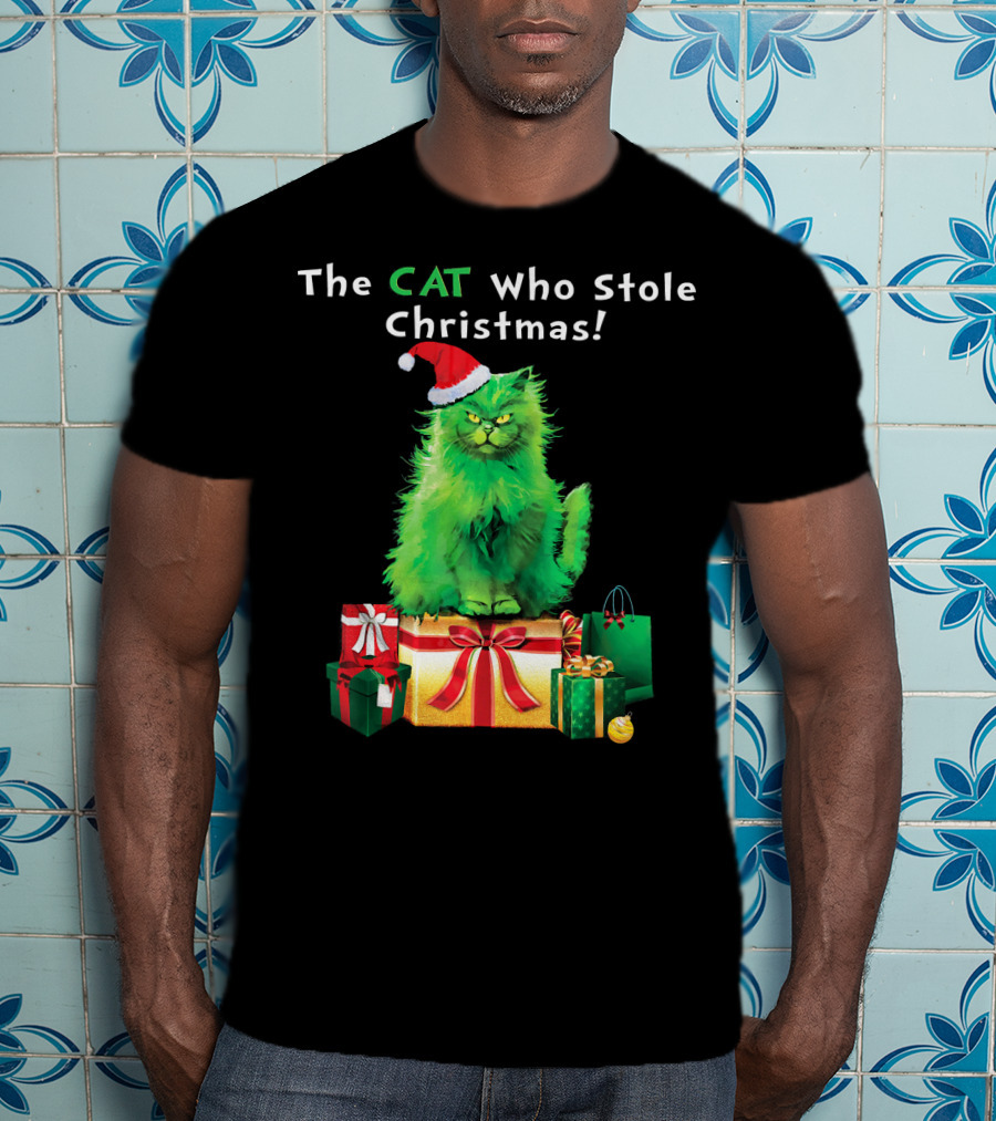 The CAT Who Stole Christmas Holiday Purr With Santa Hat And Gifts T-Shirt