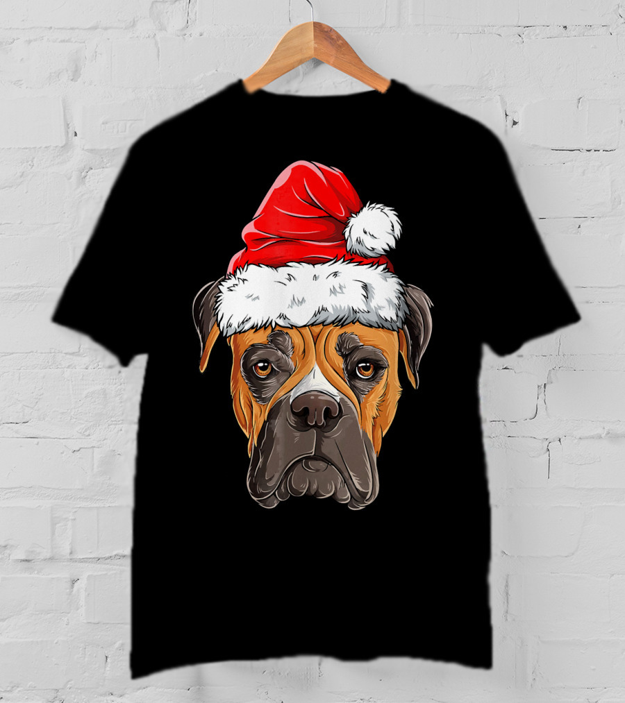 Boxer Dog With Santa Hat Christmas Holiday T-Shirt