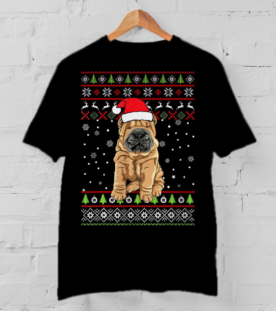Chinese Shar Pei Christmas Sweater Santa Hat Holiday Family Group T-Shirt