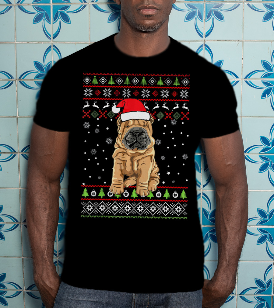 Chinese Shar Pei Christmas Sweater Santa Hat Holiday Family Group T-Shirt