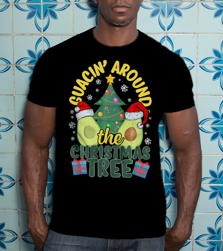 Guacin' Around The Christmas Tree Snowflakes Presents Santa Hats T-Shirt