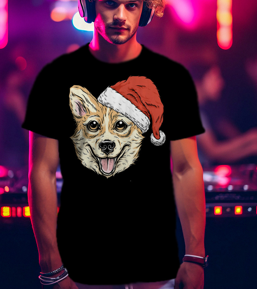 Corgi Dog Santa Hat Funny Christmas Corgi T-Shirt
