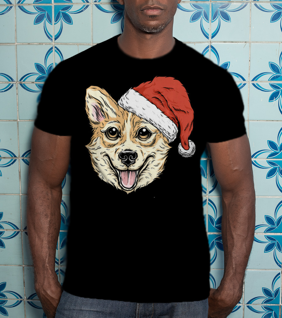 Corgi Dog Santa Hat Funny Christmas Corgi T-Shirt