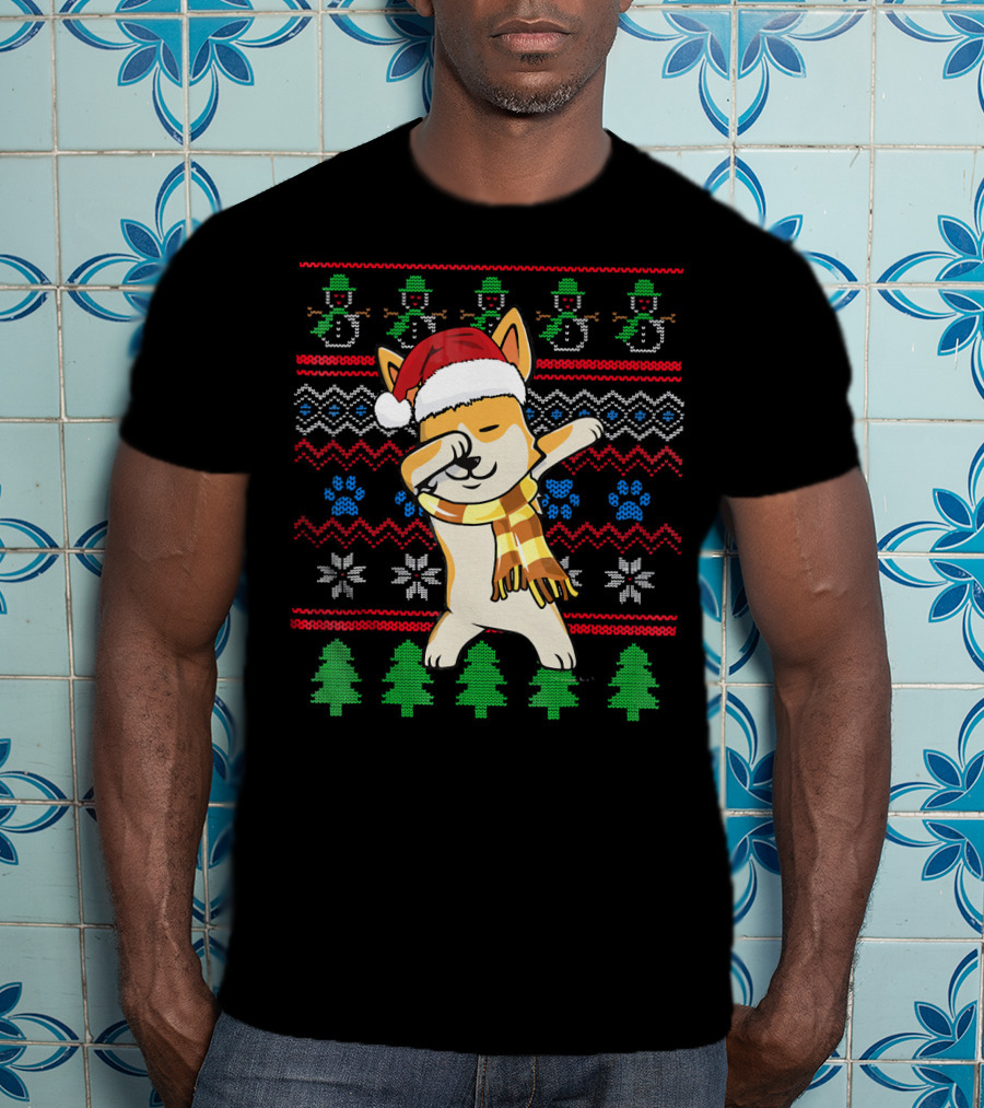 Corgi Dabbing Santa Hat Ugly Christmas T-Shirt