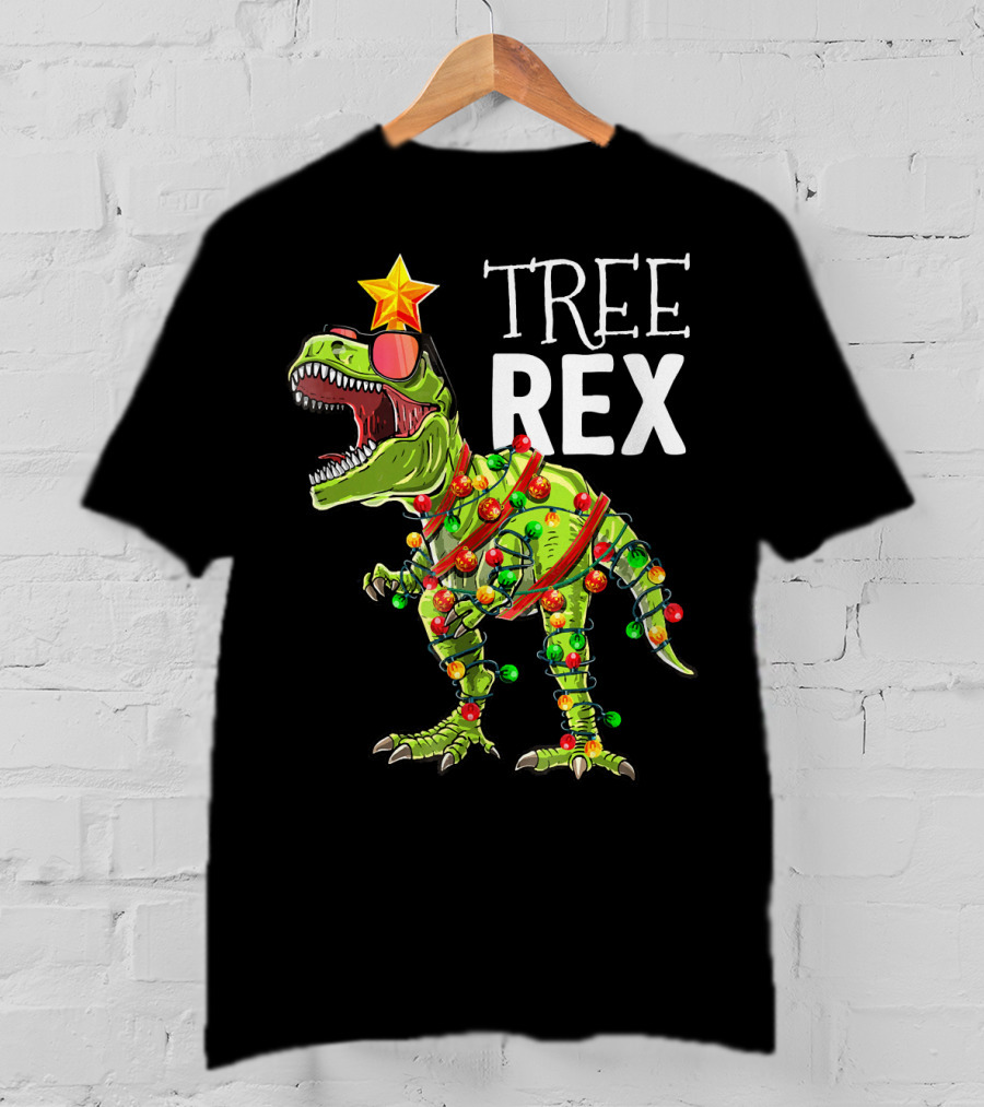 Tree Rex Christmas Dinosaur Lights T-Shirt