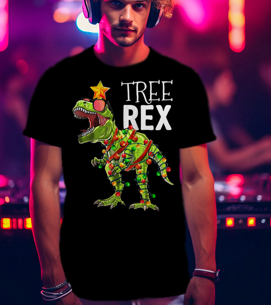 Tree Rex Christmas Dinosaur Lights T-Shirt