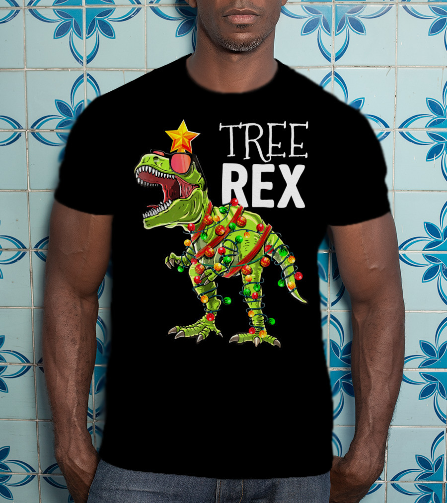 Tree Rex Christmas Dinosaur Lights T-Shirt