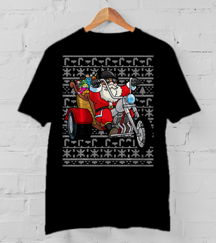 Santa Claus Riding Motorcycle Trike With Christmas Toys T-Shirt