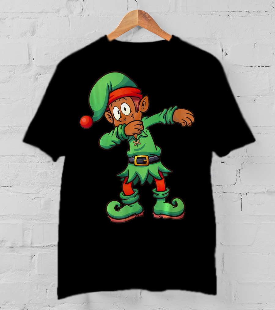Dabbing Black Elf For Christmas Holiday Fun T-Shirt