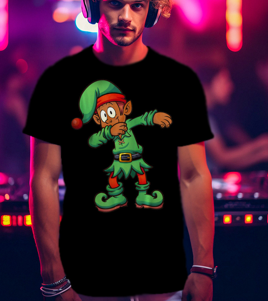 Dabbing Black Elf For Christmas Holiday Fun T-Shirt
