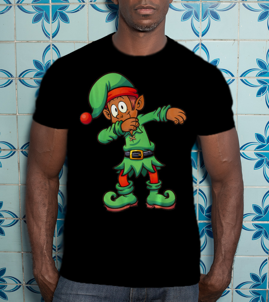 Dabbing Black Elf For Christmas Holiday Fun T-Shirt