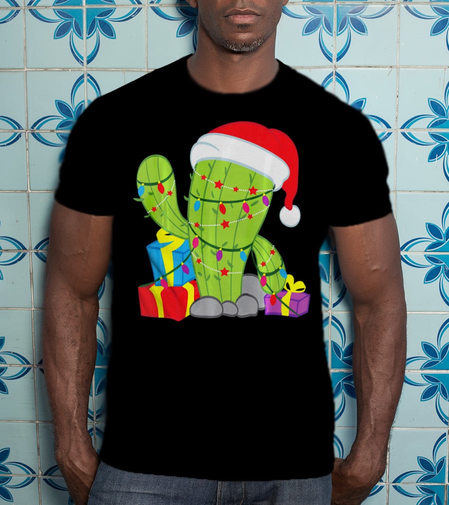 Cactus Tree Santa Hat Christmas Presents Mexican T-Shirt