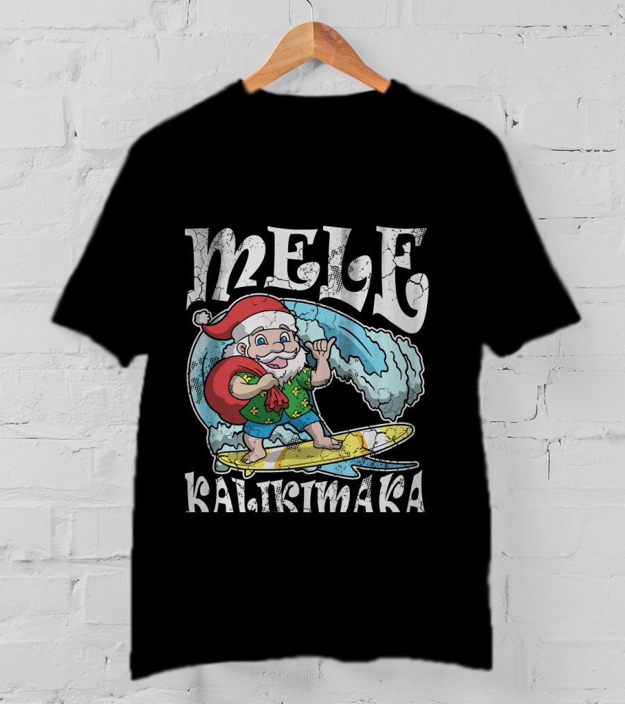 Merry Christmas Mele Kalikimaka Surfing Santa T-Shirt