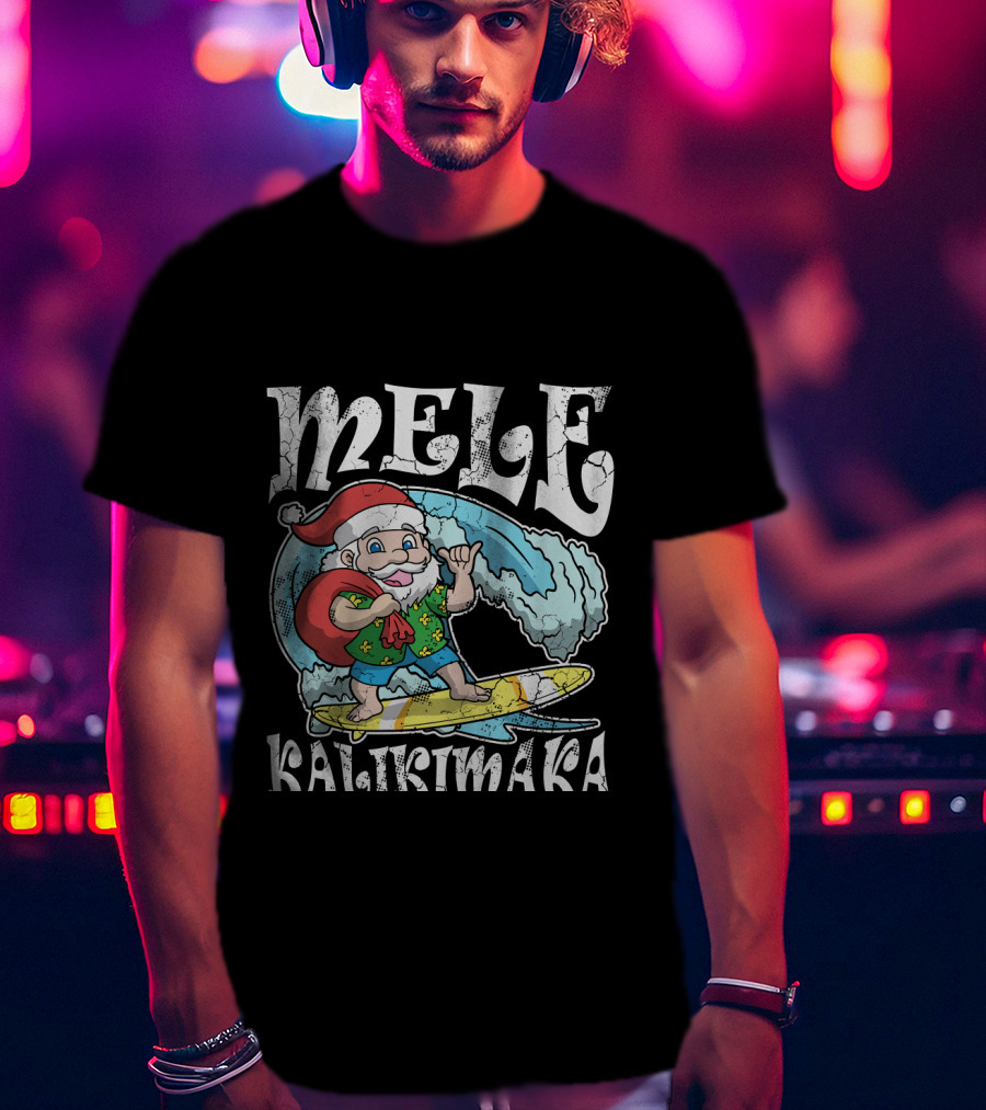 Merry Christmas Mele Kalikimaka Surfing Santa T-Shirt