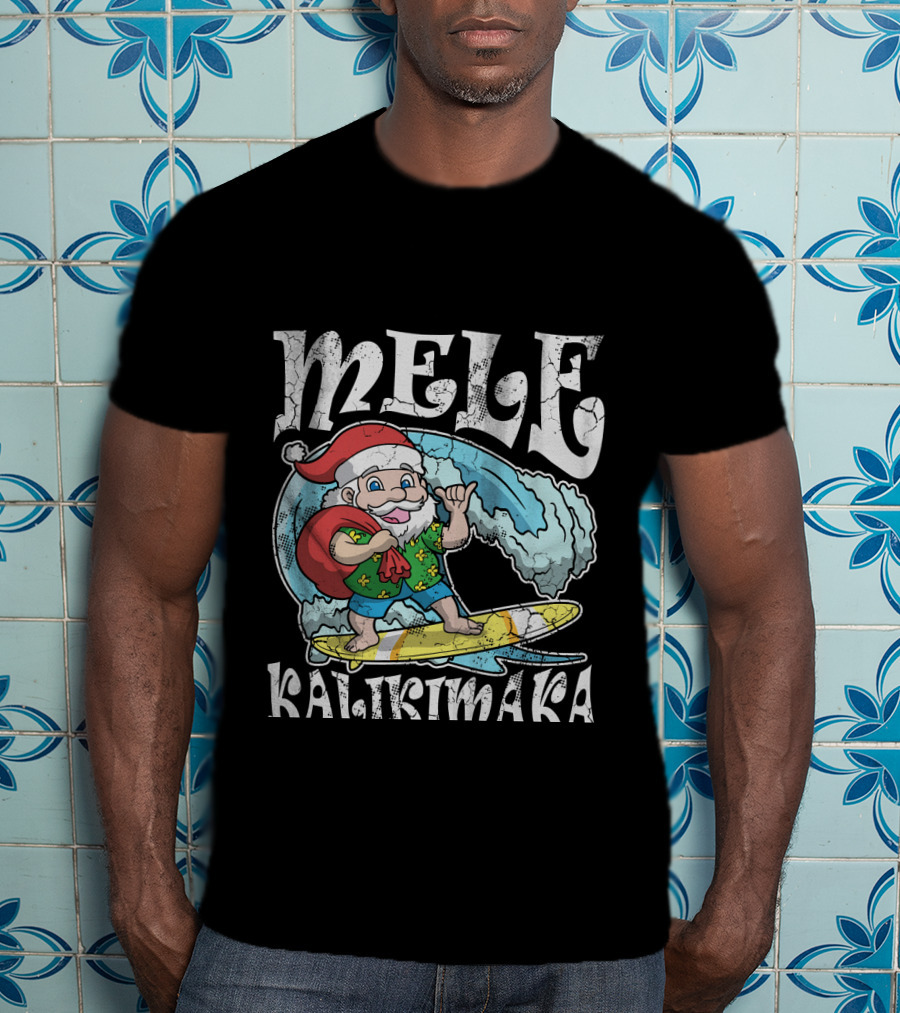 Merry Christmas Mele Kalikimaka Surfing Santa T-Shirt