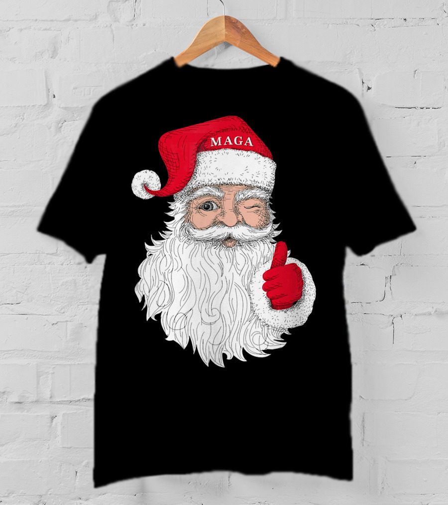 Santa Claus Winking In MAGA Hat With Thumbs Up T-Shirt