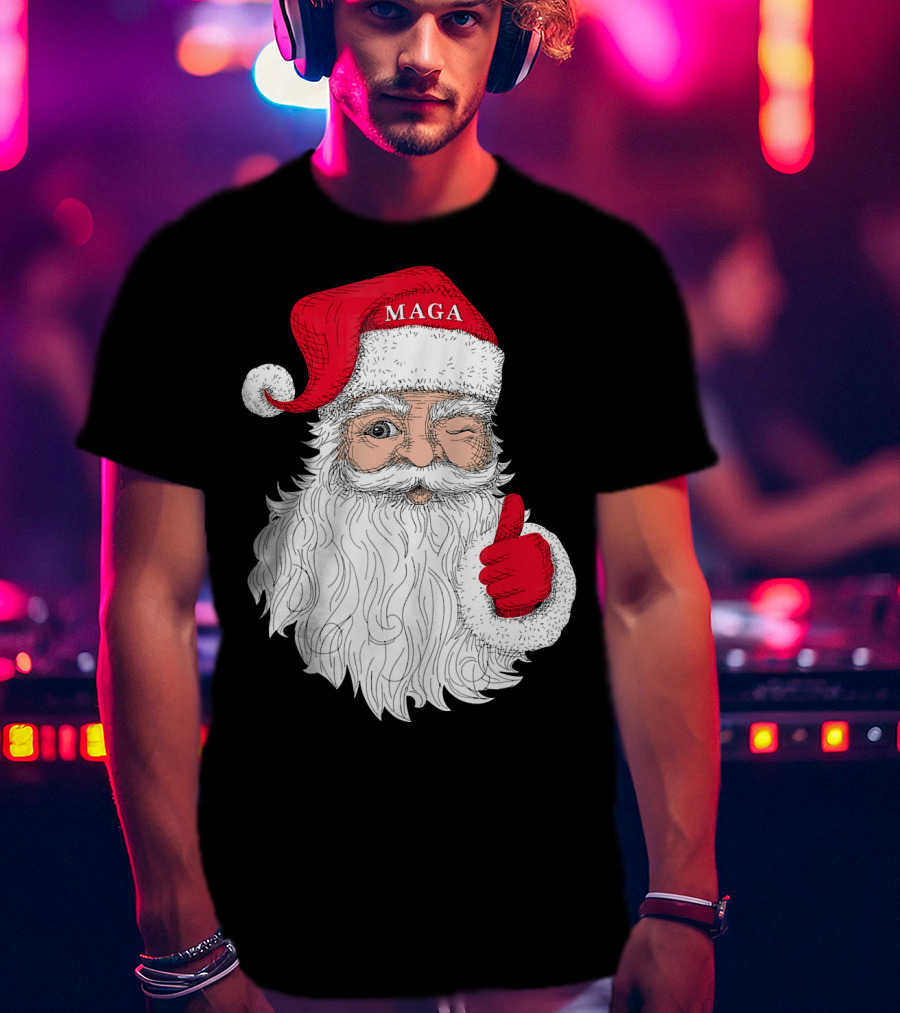 Santa Claus Winking In MAGA Hat With Thumbs Up T-Shirt