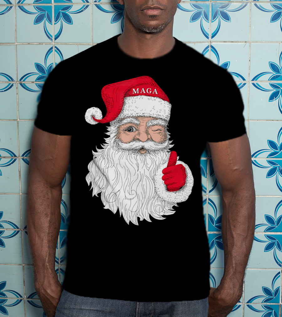 Santa Claus Winking In MAGA Hat With Thumbs Up T-Shirt