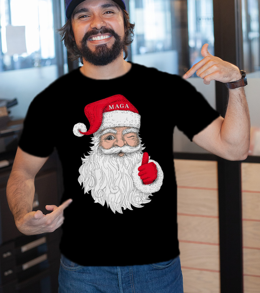 Santa Claus Winking In MAGA Hat With Thumbs Up T-Shirt