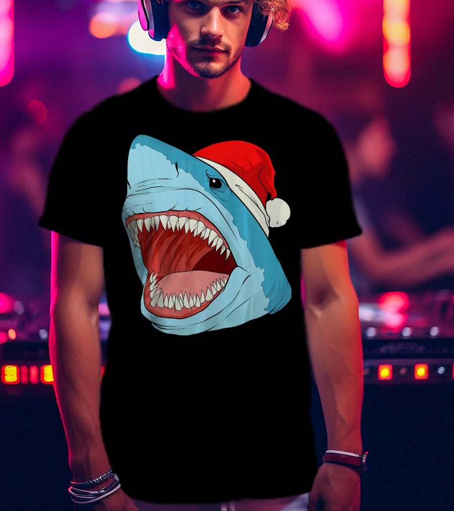 Santa Jaws Cool Christmas Shark Holiday Humor T-Shirt