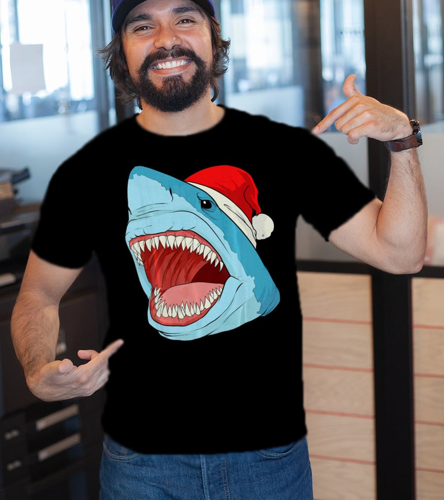 Santa Jaws Cool Christmas Shark Holiday Humor T-Shirt
