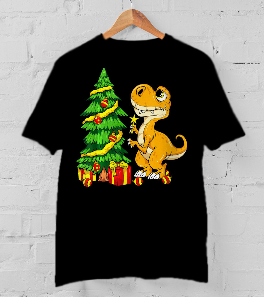 Tree Rex Christmas Dinosaur Funny Rex Holiday Scene T-Shirt