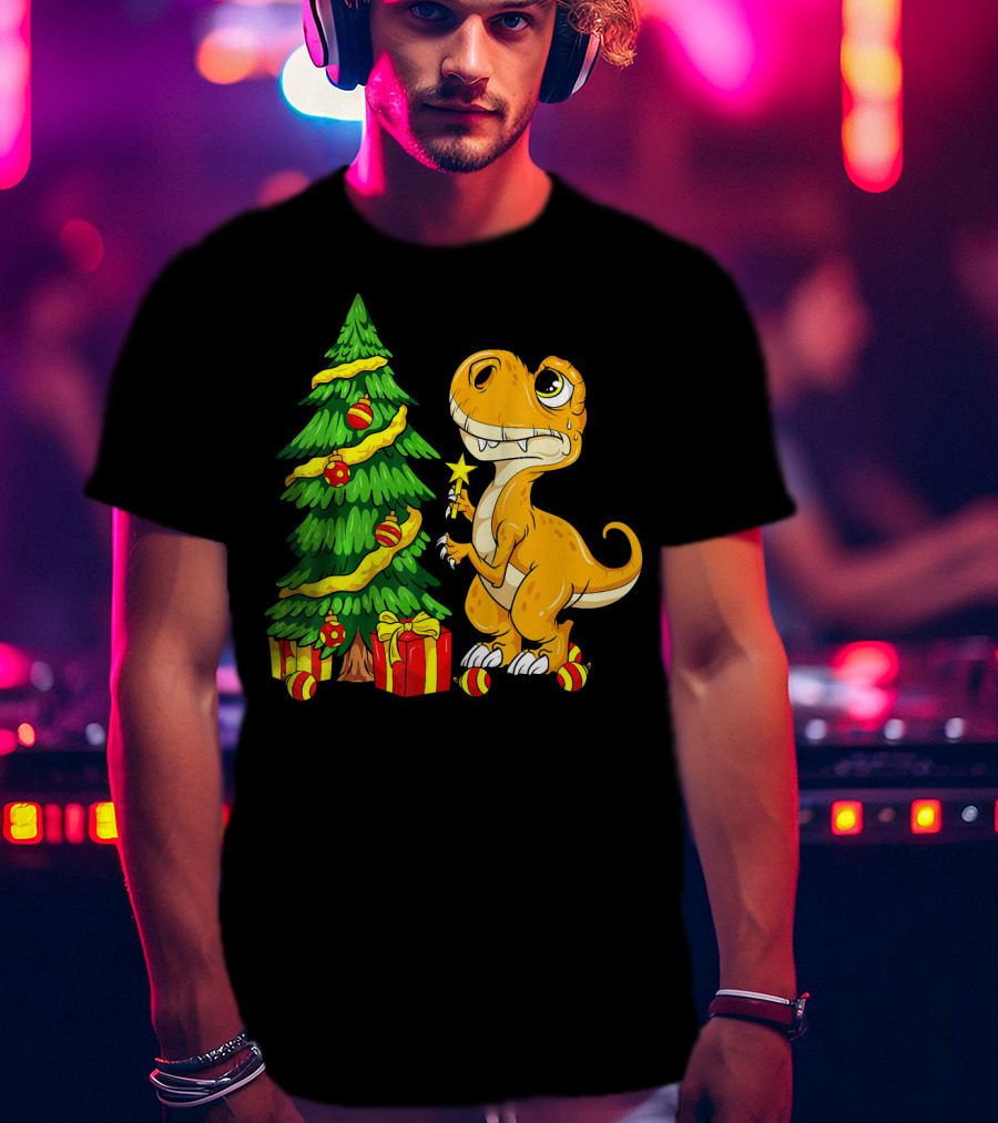 Tree Rex Christmas Dinosaur Funny Rex Holiday Scene T-Shirt