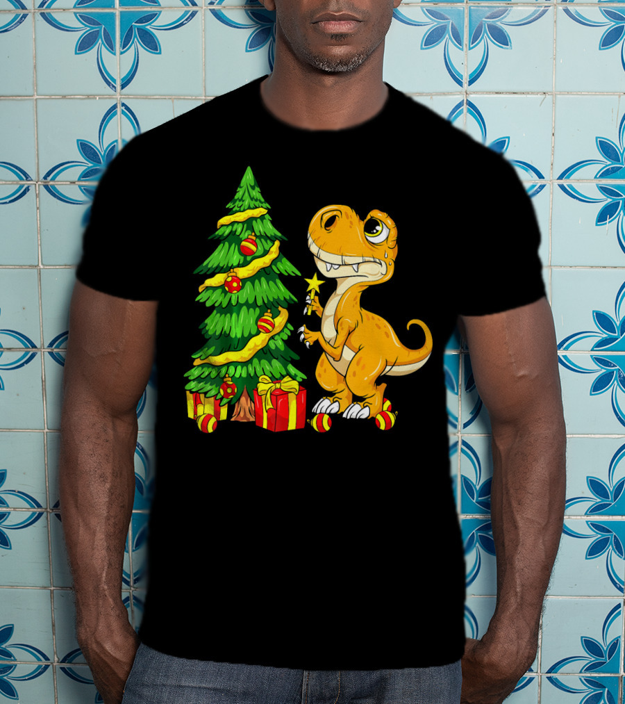 Tree Rex Christmas Dinosaur Funny Rex Holiday Scene T-Shirt