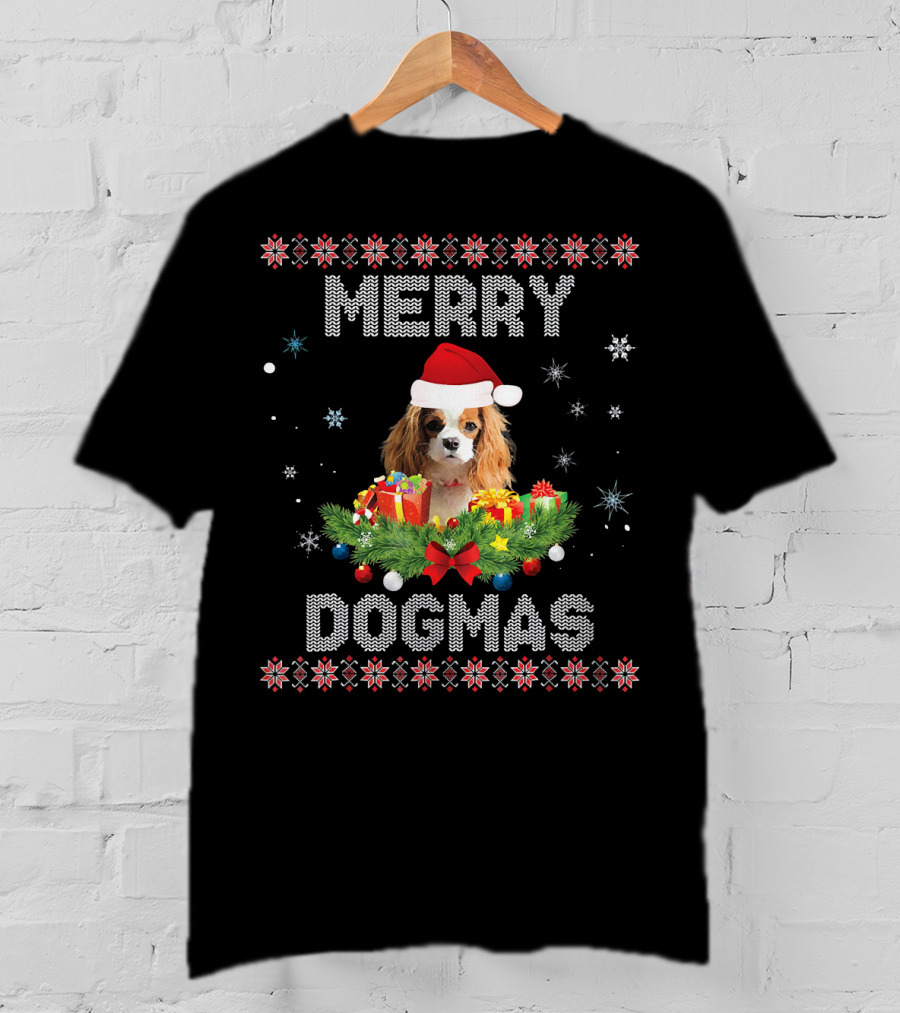 Merry Dogmas Cavalier King Charles Spaniel Christmas Santa Hat Holiday T-Shirt