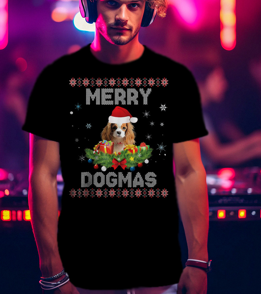 Merry Dogmas Cavalier King Charles Spaniel Christmas Santa Hat Holiday T-Shirt