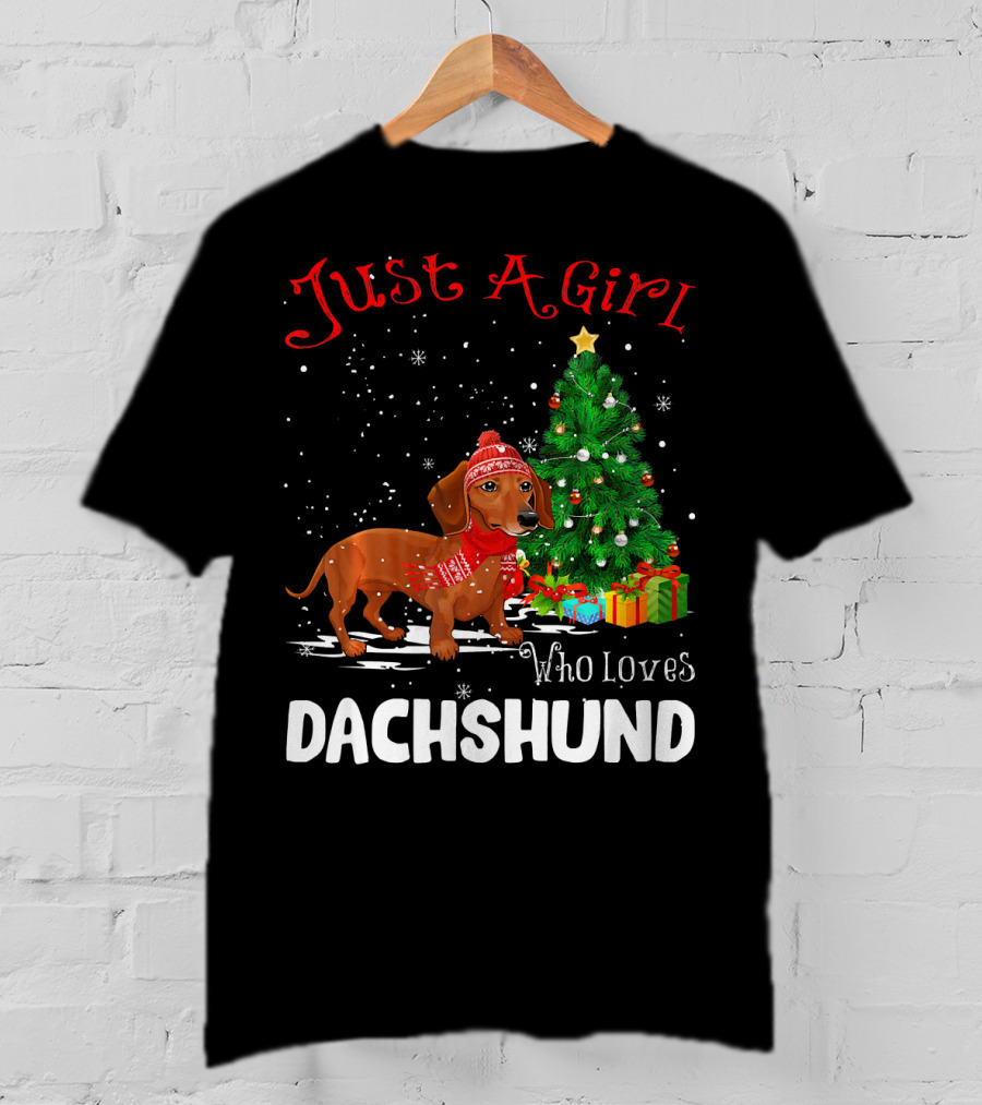 Just A Girl Who Loves Dachshund Christmas Tree Snowflakes T-Shirt