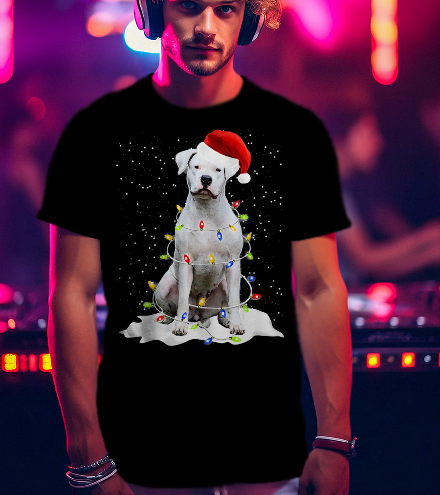 Dogo Argentino Christmas Lights Santa Hat Snow Holiday T-Shirt