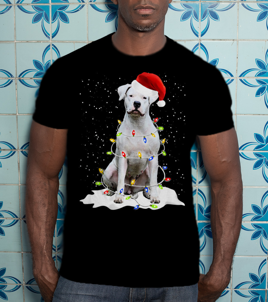 Dogo Argentino Christmas Lights Santa Hat Snow Holiday T-Shirt