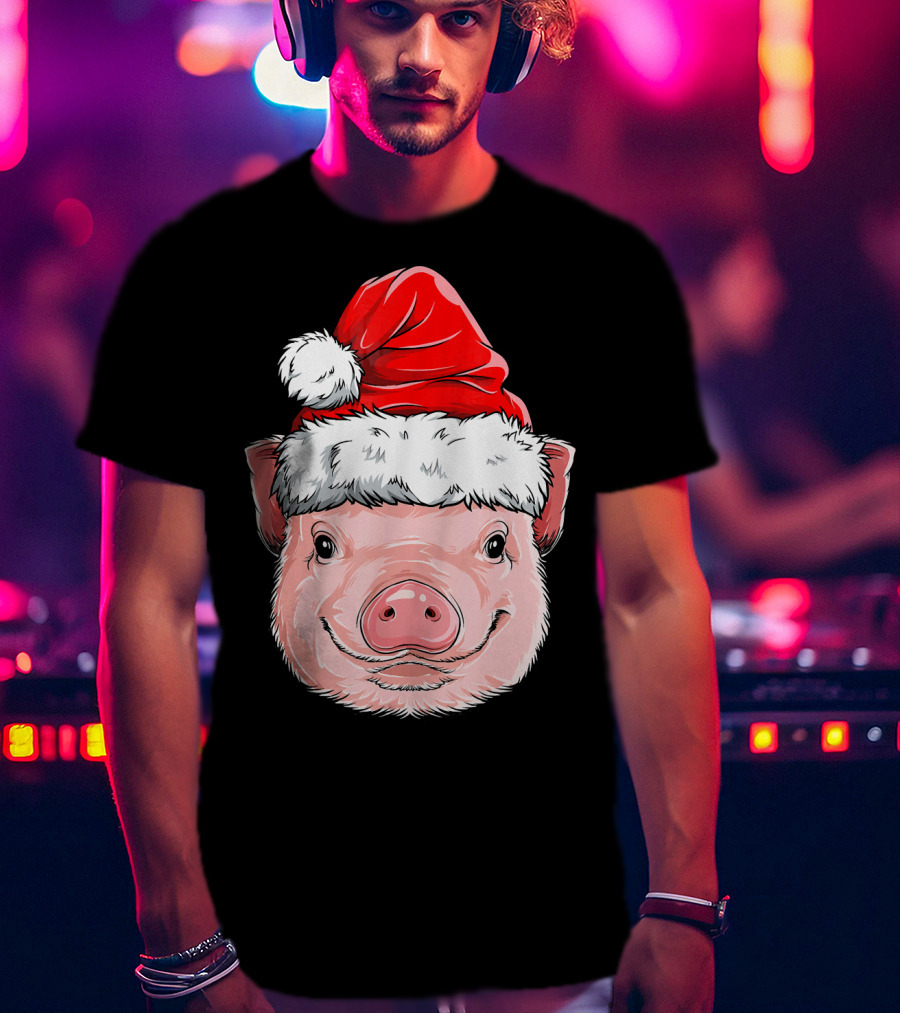 Pig Santa Christmas Santa Hat T-Shirt