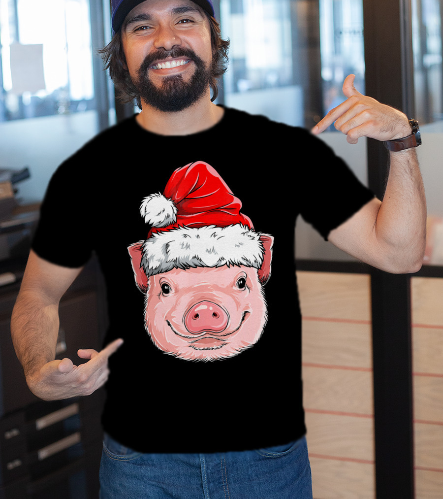 Pig Santa Christmas Santa Hat T-Shirt