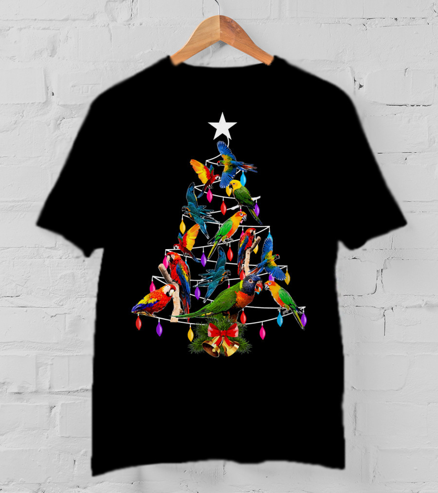 Cute Parrot Christmas Tree Parrots Love Lights Star Holiday T-Shirt