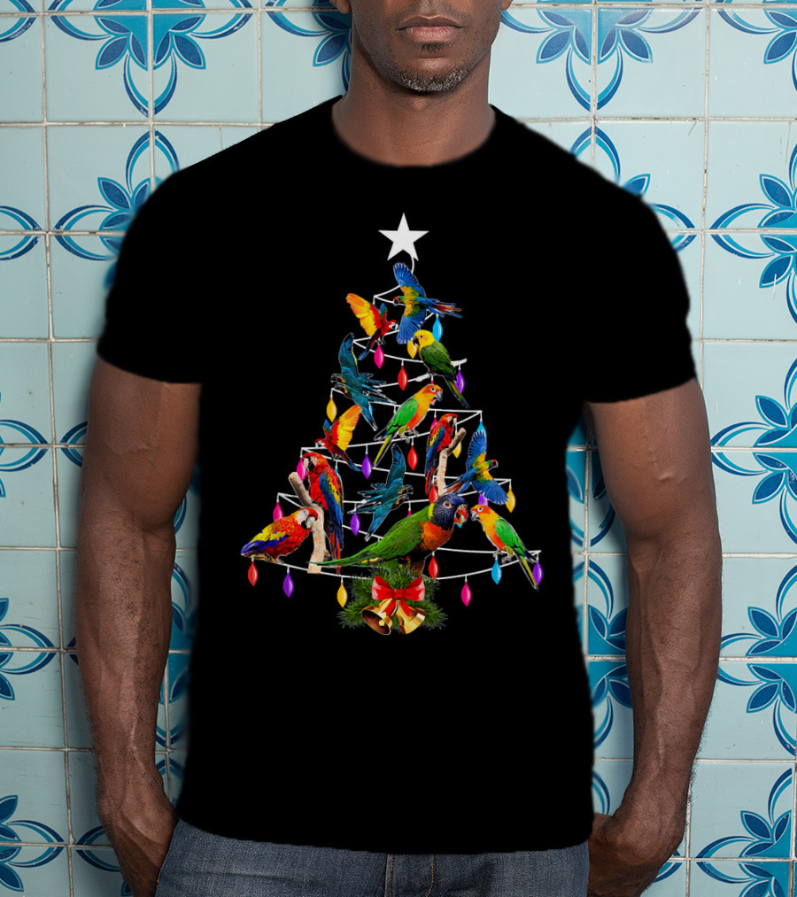 Cute Parrot Christmas Tree Parrots Love Lights Star Holiday T-Shirt