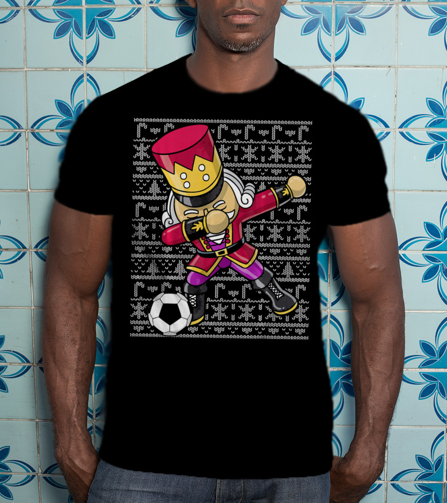 Dabbing Nutcracker Soccer Dab Ugly Christmas T-Shirt