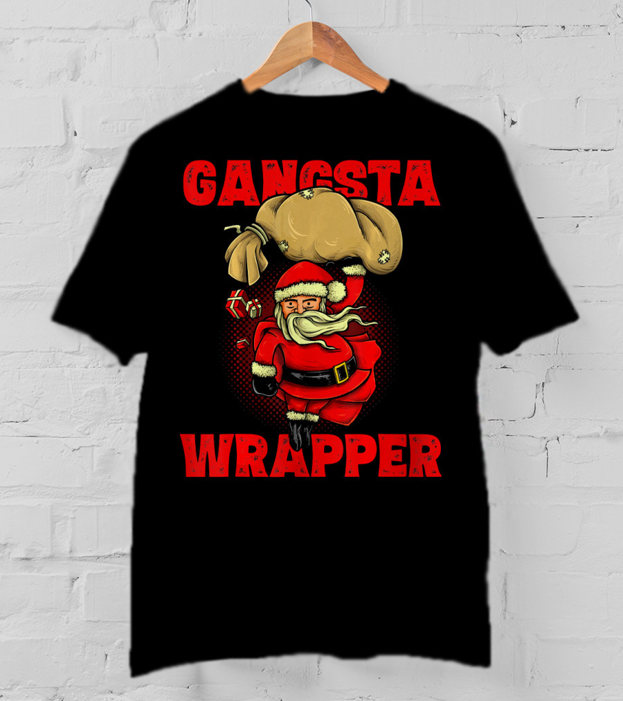 Gangsta Wrapper Funny Santa With Bag Of Presents T-Shirt