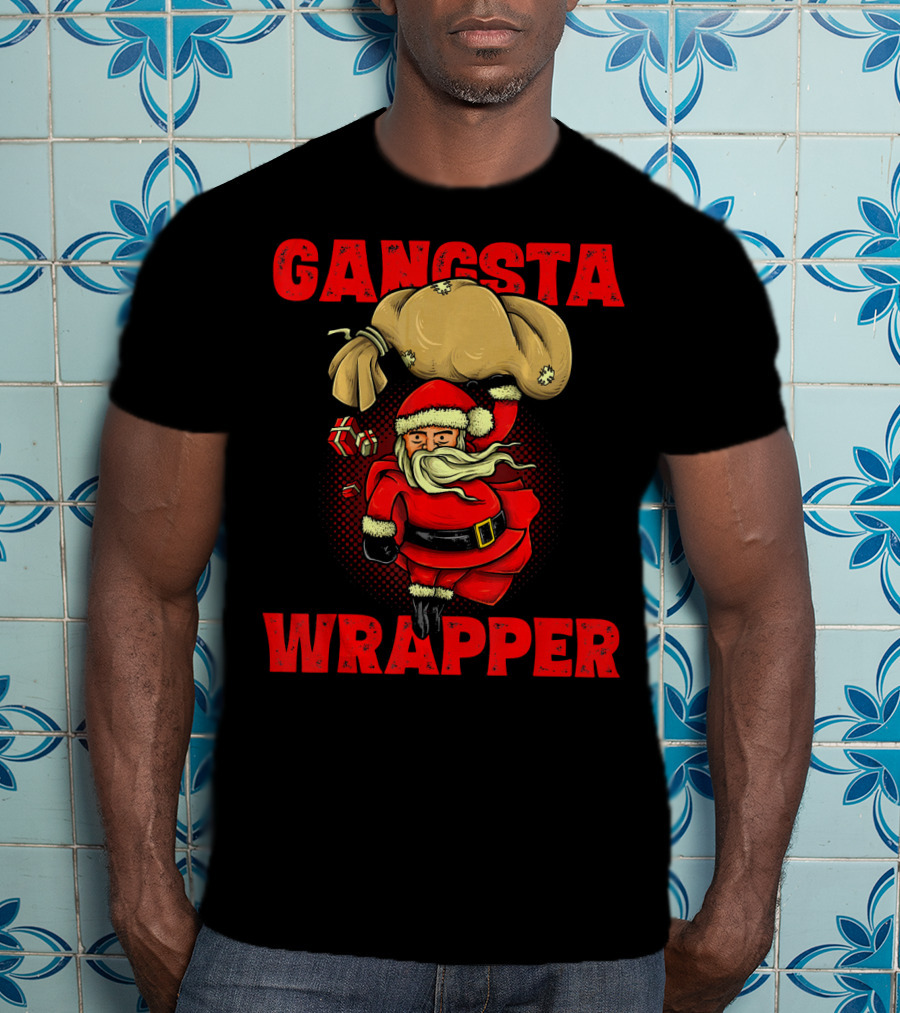 Gangsta Wrapper Funny Santa With Bag Of Presents T-Shirt