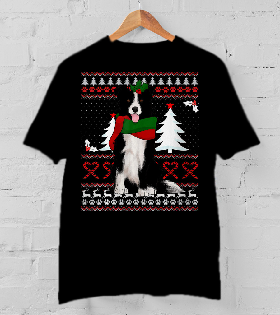Border Collie Christmas Sweater Festive Dog Winter Holiday T-Shirt