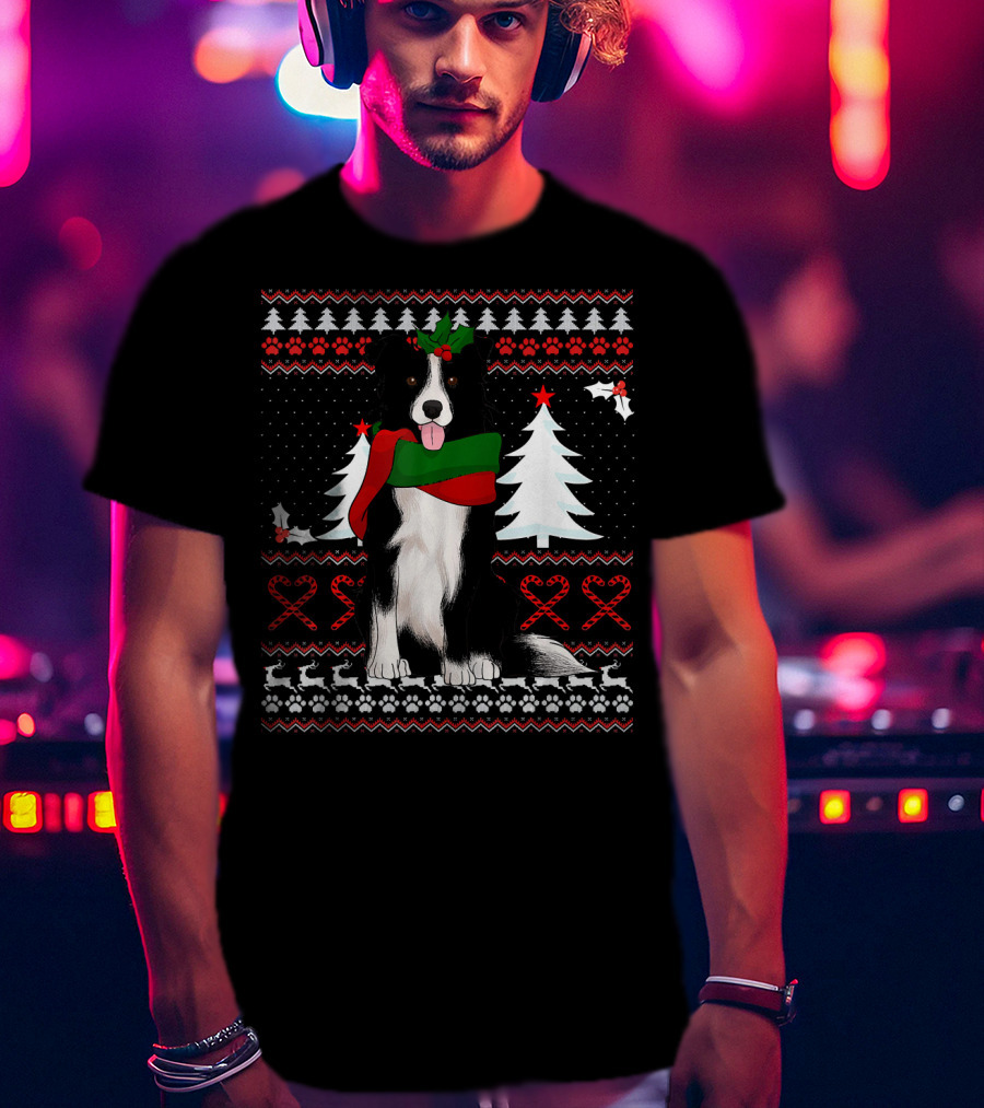 Border Collie Christmas Sweater Festive Dog Winter Holiday T-Shirt