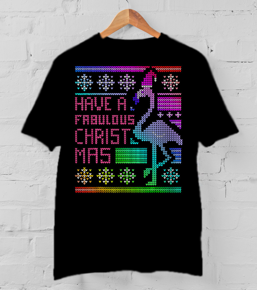 Have A Fabulous Christmas Flamingo Ugly Christmas Rainbow T-Shirt