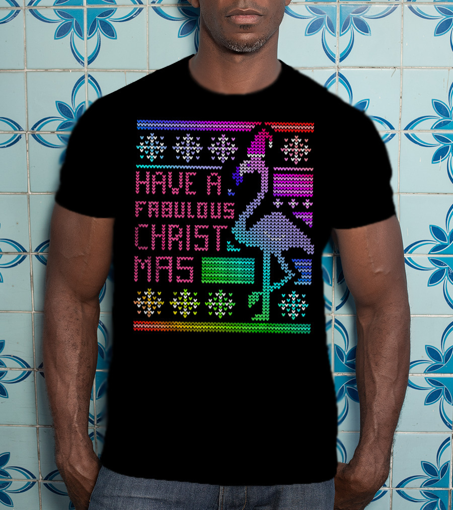 Have A Fabulous Christmas Flamingo Ugly Christmas Rainbow T-Shirt