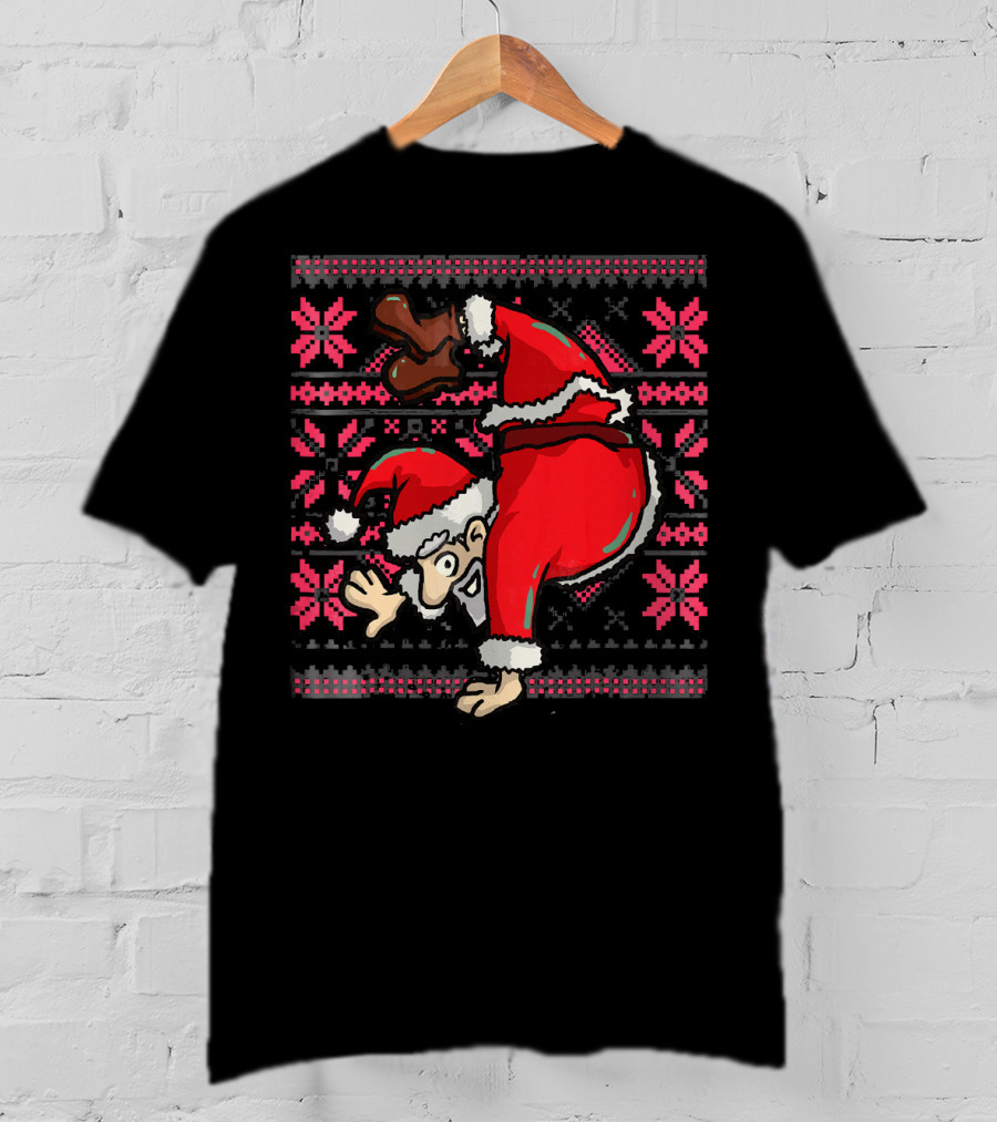 Ugly Christmas Santa Handstand T-Shirt
