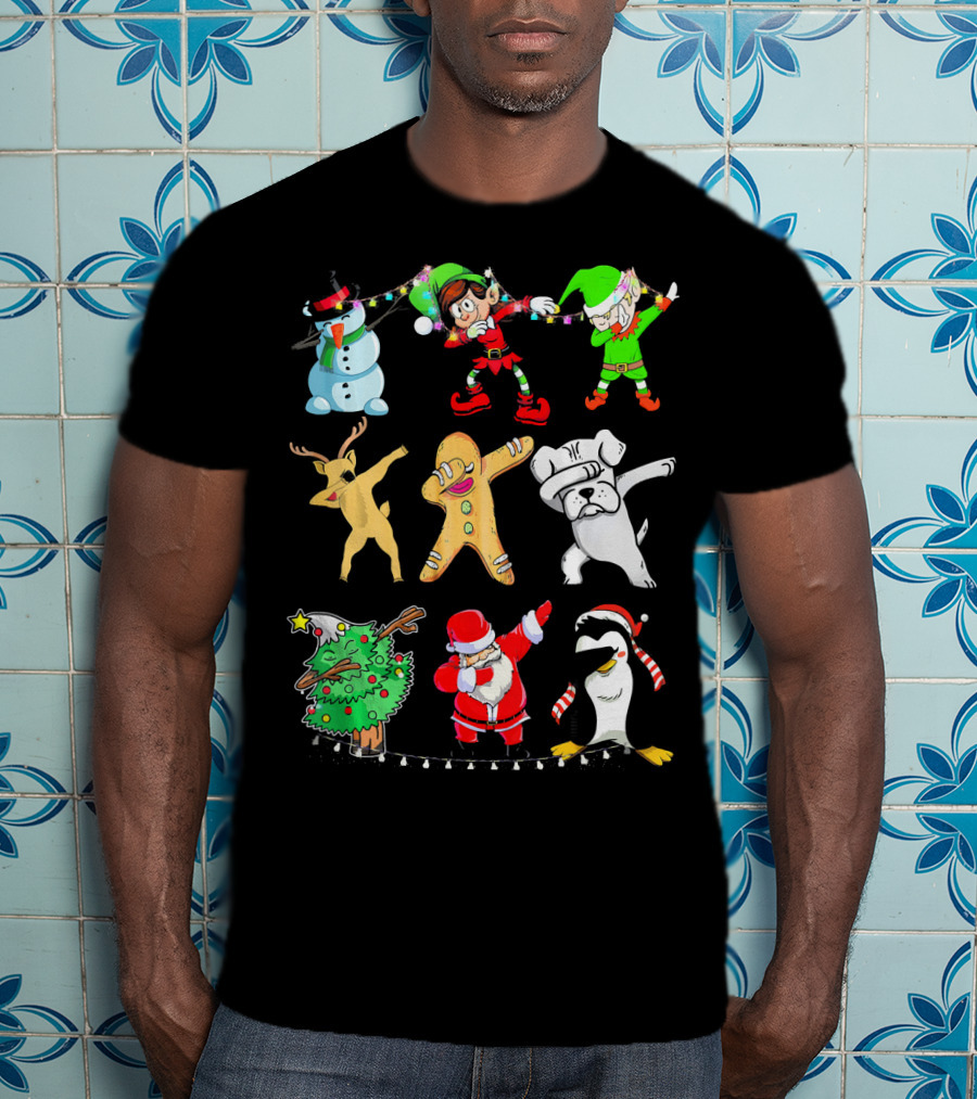 Dabbing Santa Elf Snowman Reindeer Dog Gingerbread Tree Penguin T-Shirt