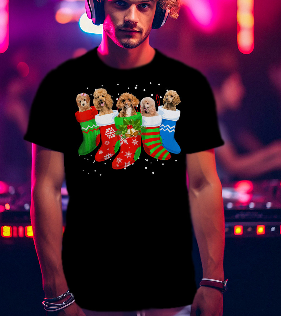 Poodle Christmas Stockings Festive Holiday Dogs T-Shirt